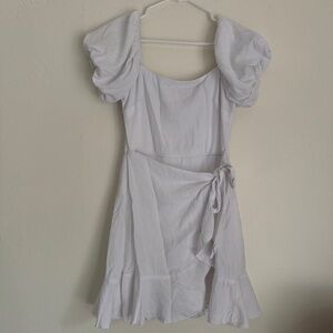 Trixxi White Puff Sleeve Faux Wrap Mini Dress | Size S